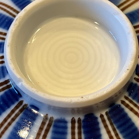 Japanese lidded Rice / Soup Bowl Set Striped Blue Brown - Picture 8 of 11